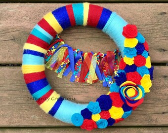 Autism Awareness Yarn Wrapped Wreath