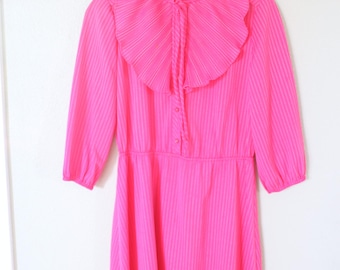 vintage hot pink and white striped ruffle secretary dress *