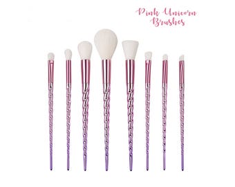 Kostenloser Versand rosa Magie Horn Make-up Pinsel Pinsel Set Wht 8pc