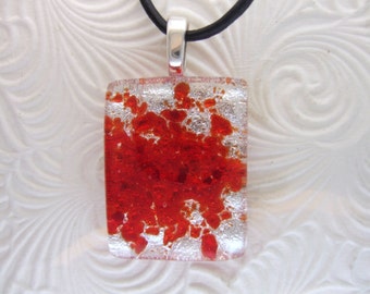 Red Shimmer Dichroic Pendant, Handmade Fused Glass Jewelry from North Carolina