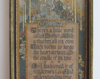 Art Deco BUZZA Frame Wooden Wood Vintage MOTHER Print GL Salisbury Poem