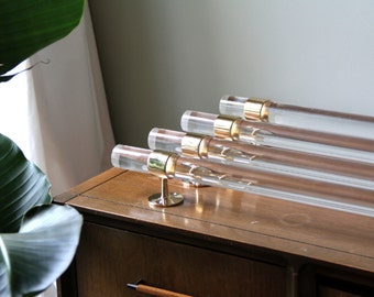 1.5 DIA ( 35" - 114") Custom Lucite Curtain Rod w/ Brackets ( Brass, Satin Brass, Nickel )