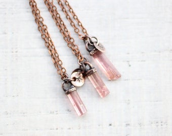 Raw Pink Tourmaline Necklace Copper Jewelry Electroformed Jewelry Pink Tourmaline