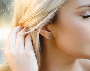 green peridot studs | raw peridot earrings | august birthstone studs | raw crystal earrings | natural peridot earrings | green stone studs