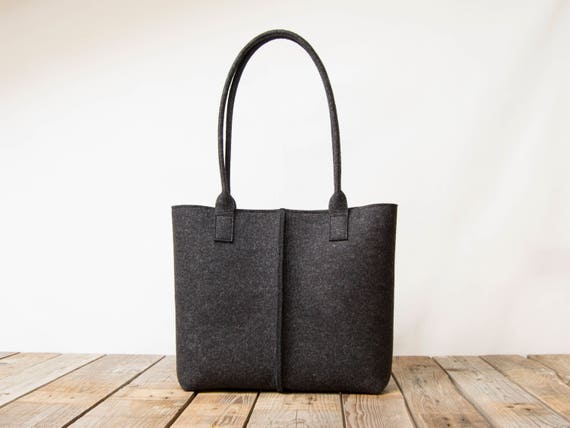 Wool Felt TOTE BAG / charcoal bag / dark grey bag / womens bag / felt shoulder bag / carry all bag / made in Italy