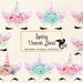 Spring Unicorn Clipart, unicorn faces, rainbow, pink and rainbow unicorn horn clip art, floral unicorn , pastel unicorns, pretty eyelashes