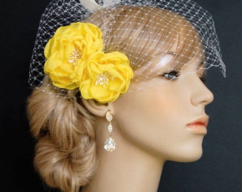 Wedding Yellow Sash Flowers, Bridesmaid Hair Clips, Wedding Hair Piece - Sash Accessories In Yellow Chiffon
