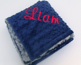 Baby Boy Gift, Minky Baby Blanket, Baby Shower Gifts, Embroidered Blanket, Navy Baby Blanket, Charcoal Blanket