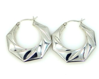 Large 1 1/4" Long Sterling Silver Hoop Earrings