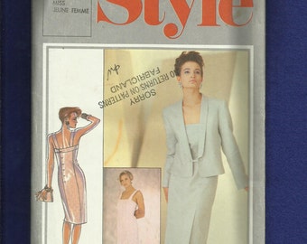 1985 Style 4393 Designer Bruce Oldfield Fitted Back Button Dress & Shawl Collar Jacket Size 14 UNCUT