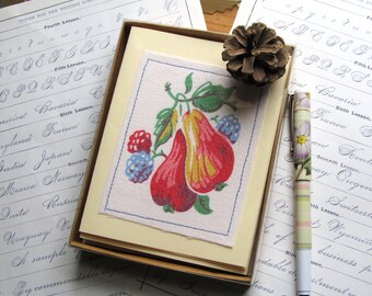 Vintage tablecloth note cards, Fruit Print Cards, 1950's, unique note cards from Recycled Vintage Linen, OOAK Housewarming Gift, NB66
