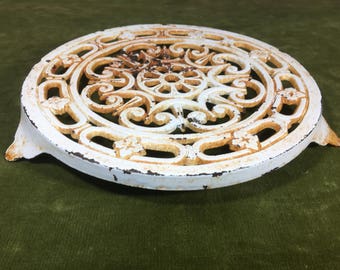 Vintage French Cast Iron Trivet – Pot Holder – White Cast Iron Trivet – Retro Coaster - Decotec