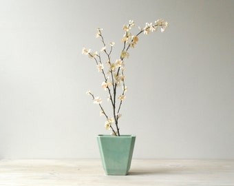 Vintage Flower Vase, Art Deco Flower Vase, Green Vase