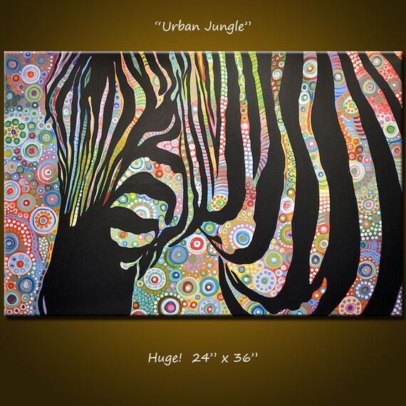 Original Modern Animal Art Painting Large Abstract Zebra.