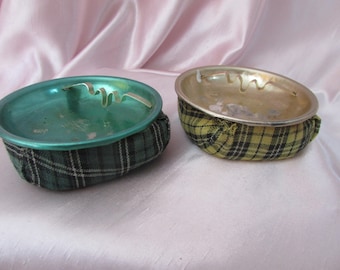 Ashtray aluminum with gravel bag, VINTAGE aluminum Ashtray Green And Yellow, Mid Century Retro Ashtray