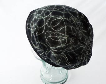 Slouchy Hat, Womens Hat, Black and White, Winter Hat, Toque, Boho Hat, Freehand Stitch, Gift for Her, Comfy Hat, Wool Hat, Bad Hair Day Hat