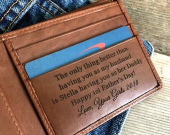 1st Fathers Day Gift from Daughter, Personalized leather, First Fathers Day Gift from Son, Gift from Baby Gift for Dad wallet Toffee 7751 >