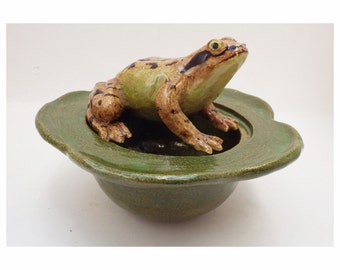 Common frog and beetle pot pourri bowl