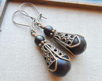 Lillian, Antique Glass Button Earrings