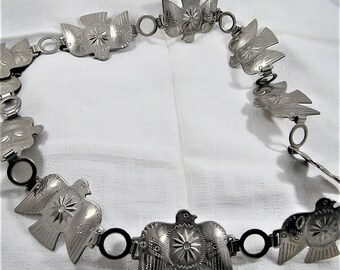 Vintage Southwestern Thunderbird Link Belt is 29 Inches Long and the Birds are About 1 3/4 Inches Long and Connect With Circle Links. (D28)