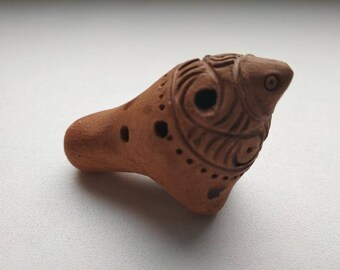silbato de delfín de arcilla fuego hoyo 2 agujeros hechas a