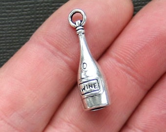 BULK 20 Wine Bottle Charms Antique Silver Tone 3D - SC2664