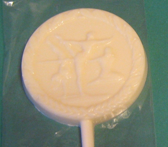 One dozen female gymnast medallion lollipop sucker party favors