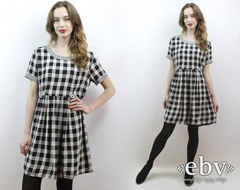 90s Babydoll Dress 90s Grunge Dress 90s Plaid Dress Plaid Babydoll Dress Soft Grunge Dress 90s Mini Dress 1990s Dress 90s Dress L