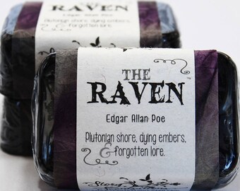 The Raven, Edgar Allan Poe, Halloween Glycerin Soap Bar - Handmade Custom Poem Character Scent - classic, black, blue, purple, nevermore