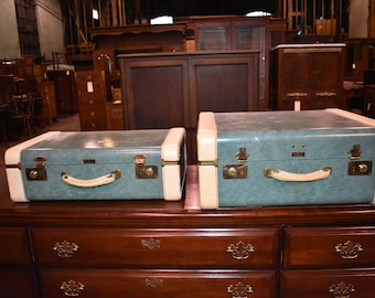 Vintage Mid Century Luggage Hard Shell Train Suitcases R-Mor-Lite by Spelrein
