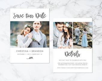 Printable Modern Script Double Sided Photo Card Save the Date