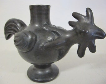Mexican Pottery Oaxaca Black Pottery Rooster Candle Holder Mexico
