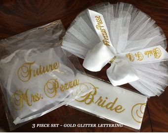 Bride To Be Veil, Sash, Booty Cover. Tiara - BUY indiv. or as a set! PERSONALIZED. Designed by CYA Bikini Veils by Val's Veils