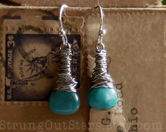 Strung-Out guitar string earrings with turquoise