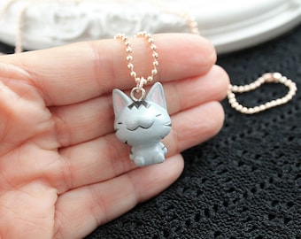 Kawaii tabby cat simple necklace cute lolita girl kitten kitteh kitty retro pink gold chain
