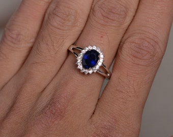 Lab Sapphire Ring Silver Dark Blue Gemstone Ring Promise Ring For Her September Birthstone Ring