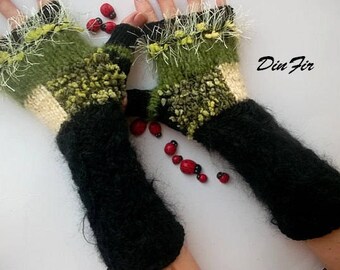 Women Size M 20% OFF Ready To Ship OOAK Accessories Fingerless Mittens Warm Wrist Warmers Arm Gloves Hand Knitted Crochet Winter Cabled 626
