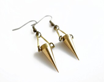 Gold Spike Earrings, Brass Spike Earrings, Minimal Geometric Earrings