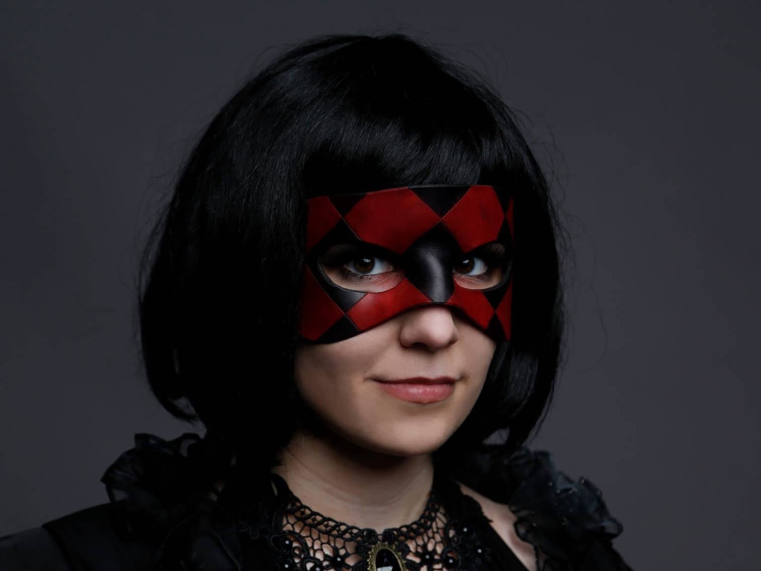 Red Checkered Masquerade Domino Mask