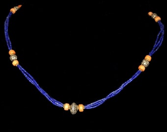 Lapislazuli and Coral Silver Necklace