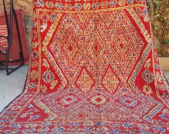 Moroccan Carpet, Vintage Boujaad Vintage Wool Souk Rug 9 Ft 8 x 6 Ft 5 Moroccan Rug, Berber Tribal Rug Ouarain Carpet