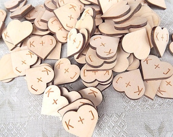 Wood Hearts, With Personalized Initials, Set Of 100 Custom Initials, Rustic Wooden Hearts, Reception Table Decoration,Gift,Heart wood, Craft