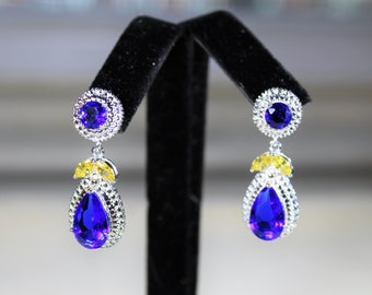 Blue topaz and citrine earrings, drop earrings, blue earrings, gemstone earrings, dangle earrings, gift for her
