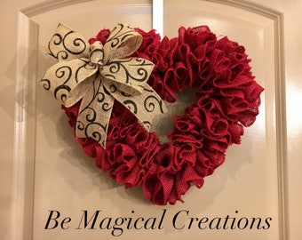 Burlap heart shaped wreath