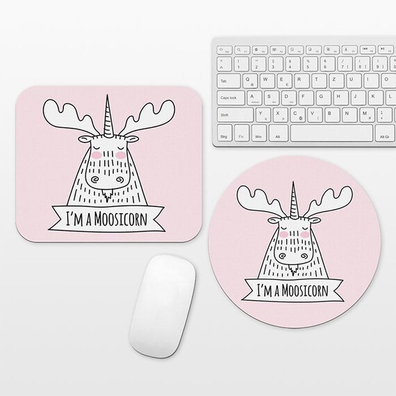 Moosicorn Moose Unicorn Mouse Pad Pink Mousepad, Cute Funny Mouse Mat, Circle Round Rectangular, Cubicle Decor Desk Office Decor for Women