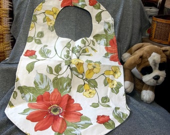 Senior Reversible Dining Bib, Red Flowers N Vines Print