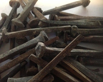 50 - 2" Vintage Patina Antique Rose Head nails - rustic wrought head nails-with aged Patina