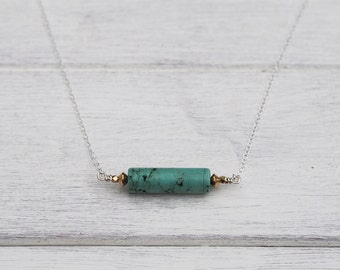 Marea collana-turchese & ottone su catena in argento