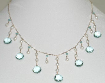 Aquamarine & Pearl Necklace - item #1210