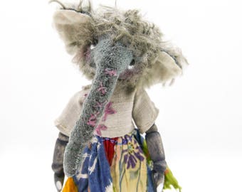 Ellory, OOAK, art doll, artist bear elephant, anthropomorphic, mohair